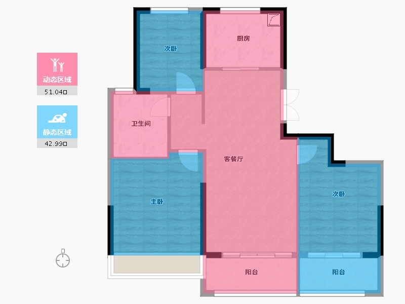 江苏省-扬州市-时润蓝湾-84.08-户型库-动静分区