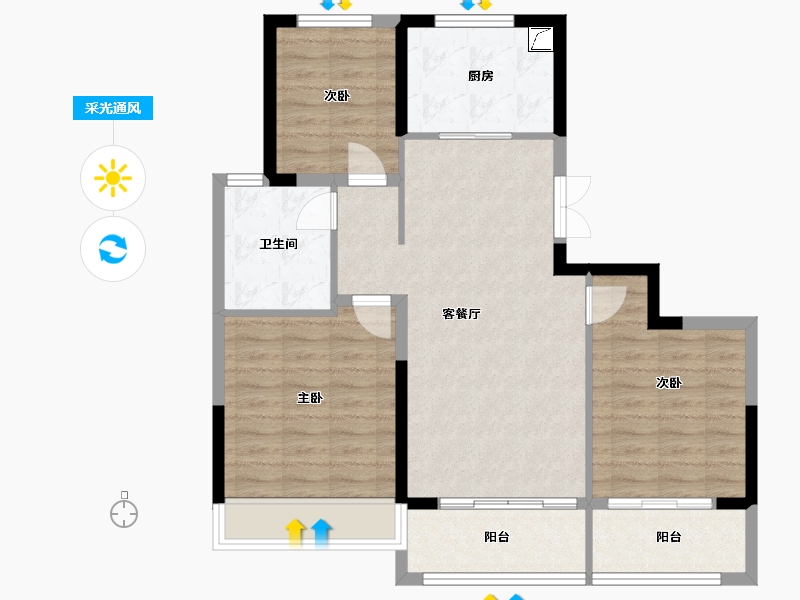 江苏省-扬州市-时润蓝湾-84.08-户型库-采光通风