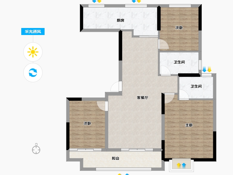 安徽省-宿州市-招商万科山水间-106.19-户型库-采光通风