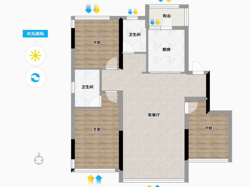 四川省-成都市-香港置地天湖翠林-90.78-户型库-采光通风