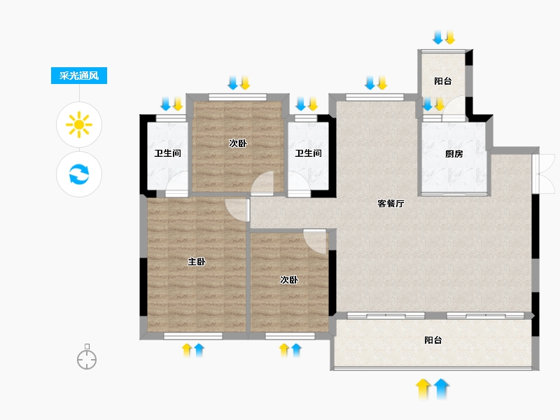 四川省-内江市-隆城誉峰-106.20-户型库-采光通风