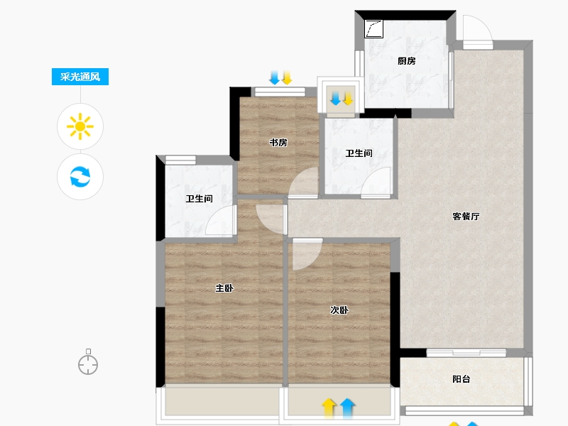 浙江省-杭州市-风荷叠翠府-71.95-户型库-采光通风