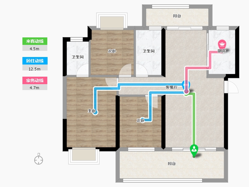 湖北省-宜昌市-银河东湖雅居-88.75-户型库-动静线