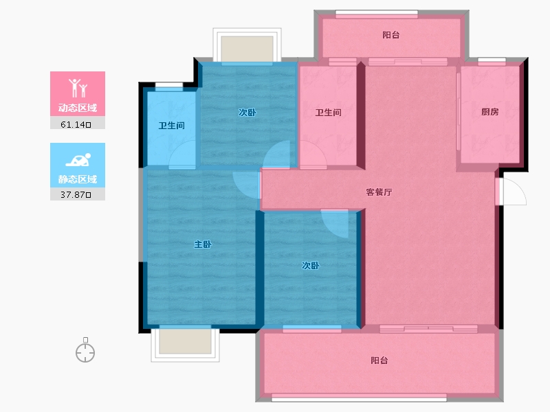 湖北省-宜昌市-银河东湖雅居-88.75-户型库-动静分区