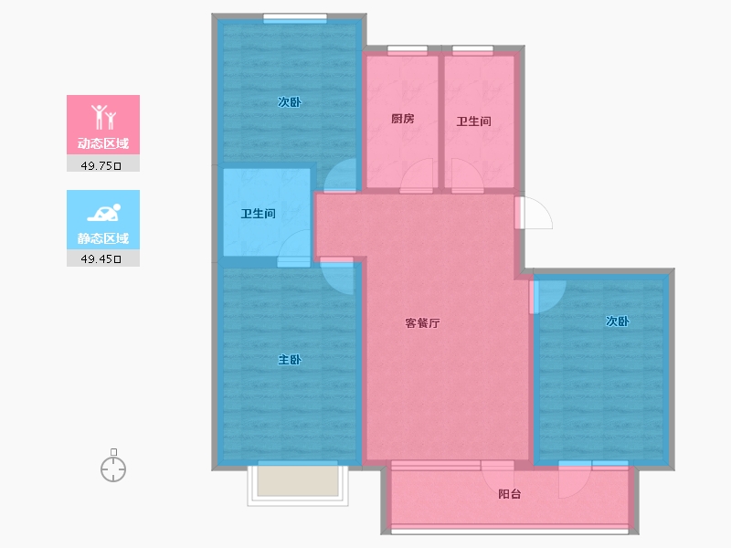 河北省-廊坊市-康茗书苑-88.64-户型库-动静分区