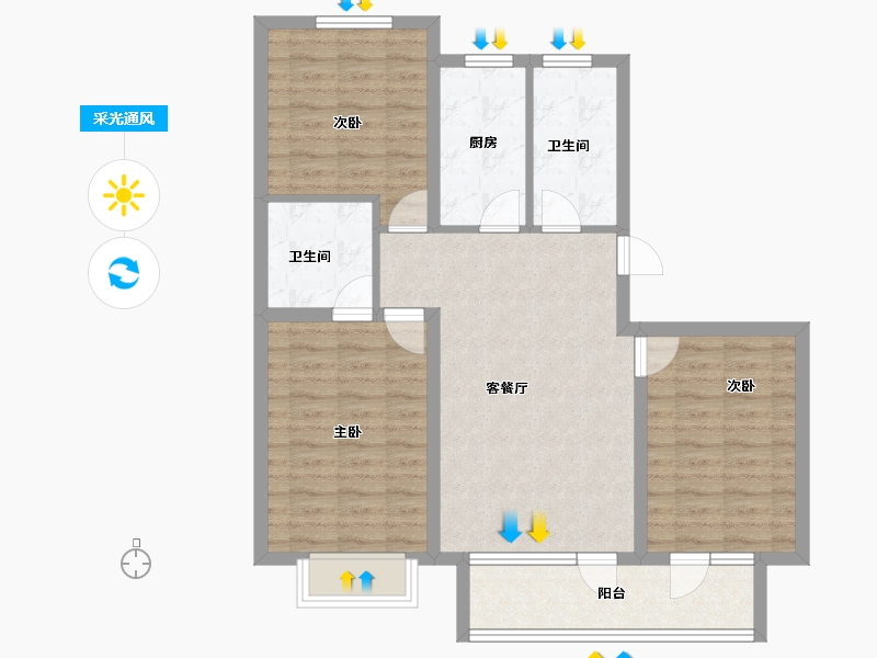 河北省-廊坊市-康茗书苑-88.64-户型库-采光通风