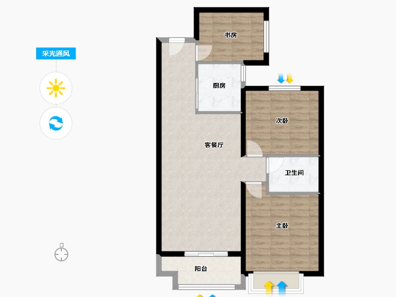 山西省-吕梁市-学府壹號-83.27-户型库-采光通风