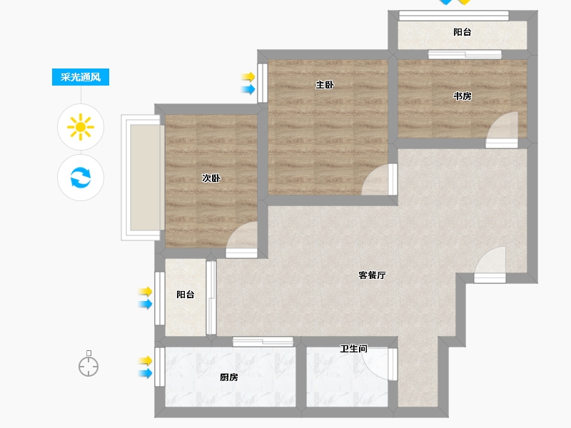 云南省-昆明市-誉峰国际-65.32-户型库-采光通风