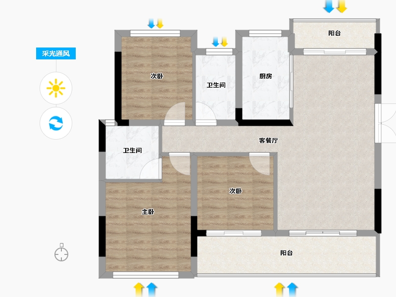 四川省-内江市-隆城誉峰-86.07-户型库-采光通风