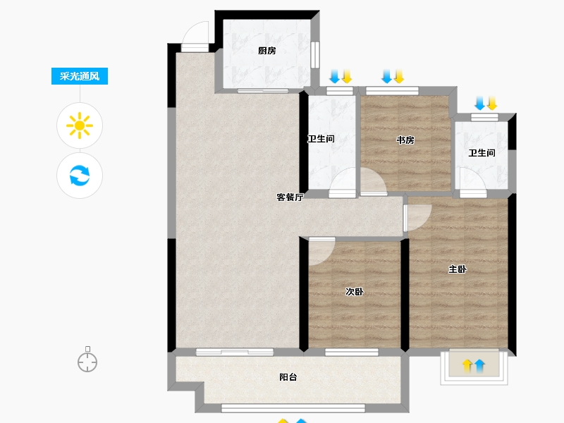 湖北省-宜昌市-银河东湖雅居-84.04-户型库-采光通风