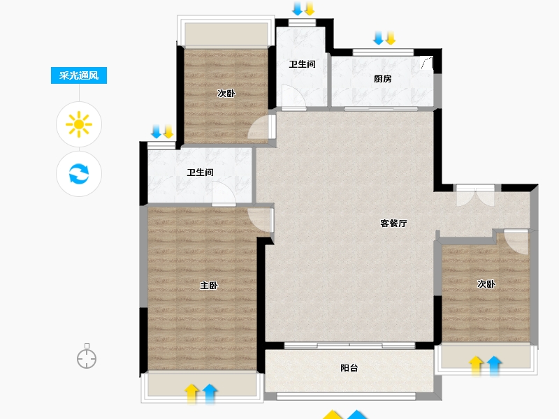 江苏省-扬州市-美的禹州大河-108.30-户型库-采光通风