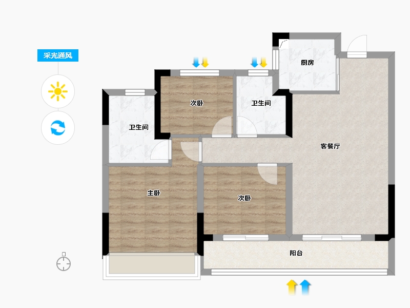 浙江省-杭州市-绿城江上臻园-81.69-户型库-采光通风