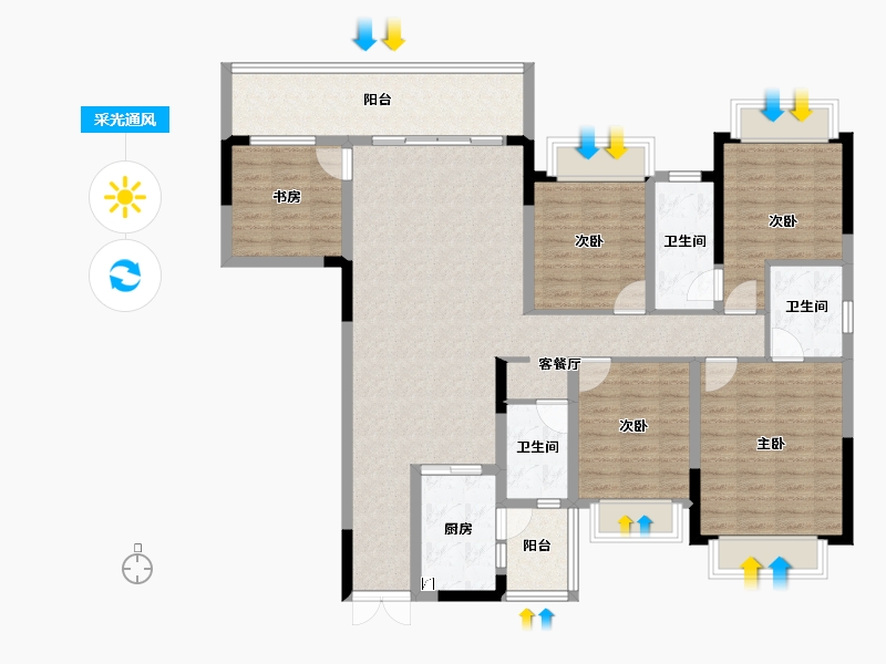 广西壮族自治区-南宁市-路桥融创茂-130.15-户型库-采光通风