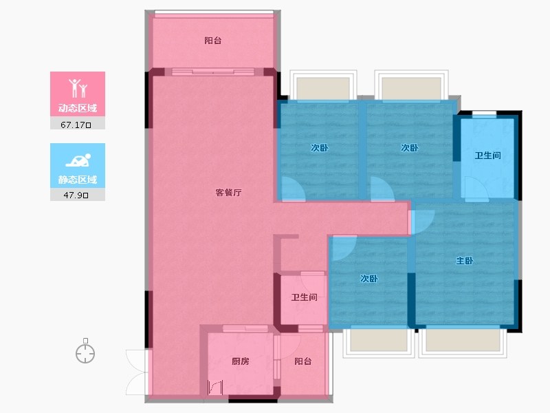 广西壮族自治区-南宁市-路桥融创茂-102.63-户型库-动静分区