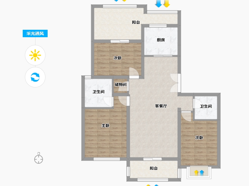 上海-上海市-绿宝锦庭-102.02-户型库-采光通风