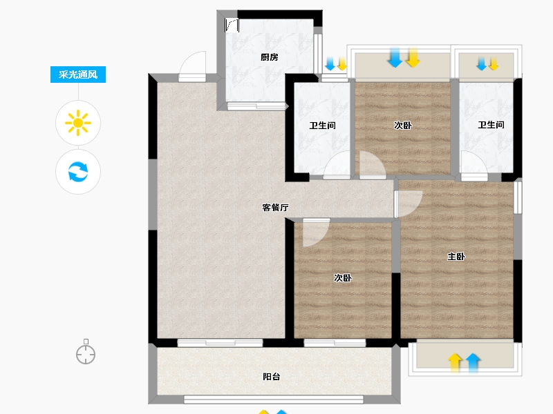 江苏省-南京市-颐和铂岸江璟-88.77-户型库-采光通风