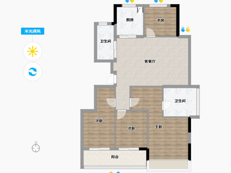 浙江省-杭州市-滨江兴耀湖悦岚湾-102.57-户型库-采光通风