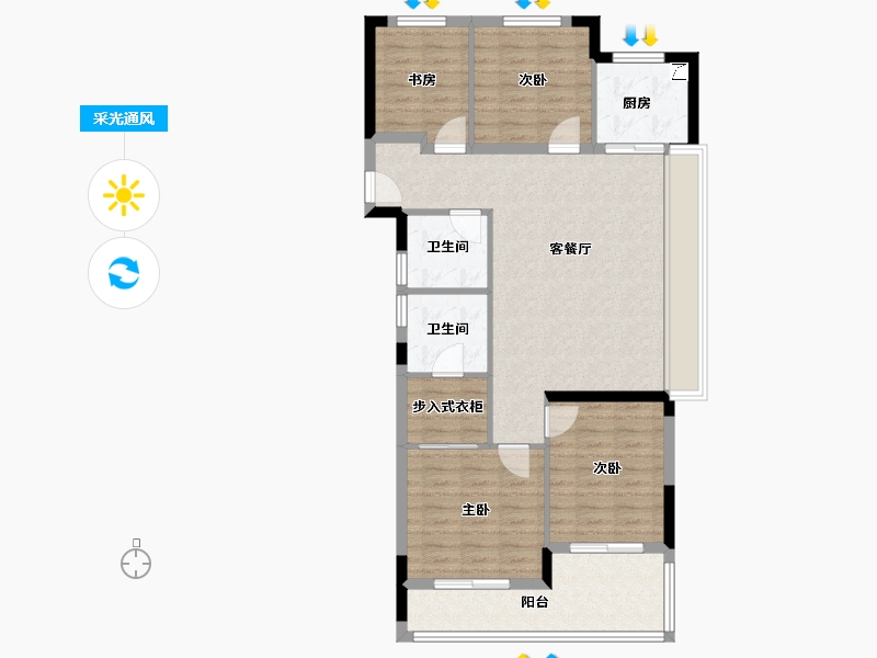 浙江省-杭州市-滨江兴耀湖悦岚湾-96.63-户型库-采光通风