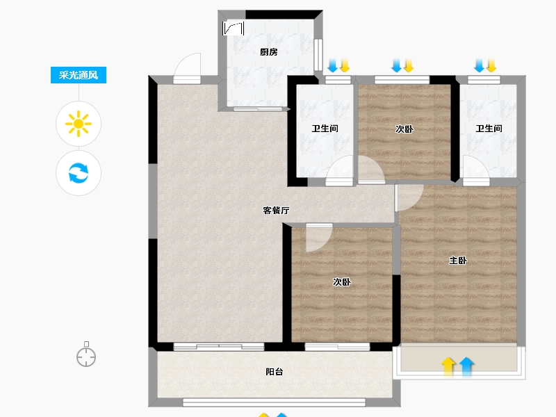 江苏省-南京市-颐和铂岸江璟-88.86-户型库-采光通风