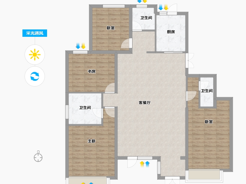 河北省-张家口市-宣府第一城隍宸-130.67-户型库-采光通风