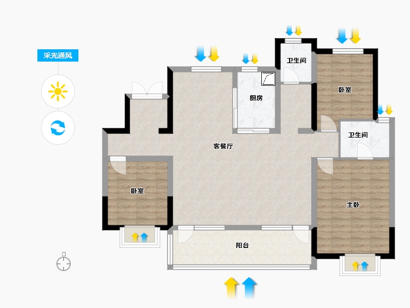 河北省-石家庄市-旭辉滨河江来原旭辉公元-112.00-户型库-采光通风