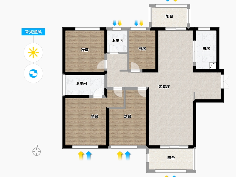 江苏省-苏州市-览月阁-124.00-户型库-采光通风