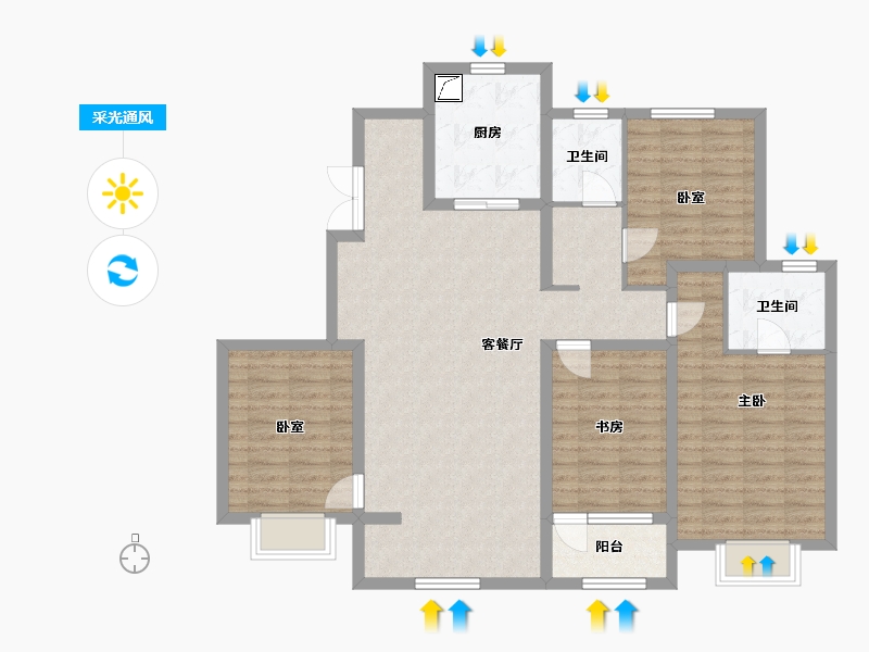 河北省-石家庄市-旭辉滨河江来原旭辉公元-113.40-户型库-采光通风