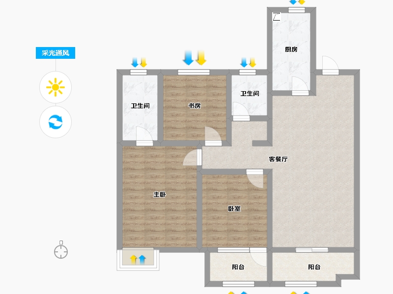 河北省-石家庄市-旭辉滨河江来原旭辉公元-94.41-户型库-采光通风