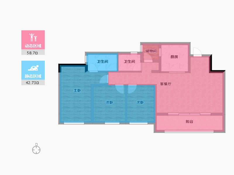 重庆-重庆市-保利雲璟-90.64-户型库-动静分区