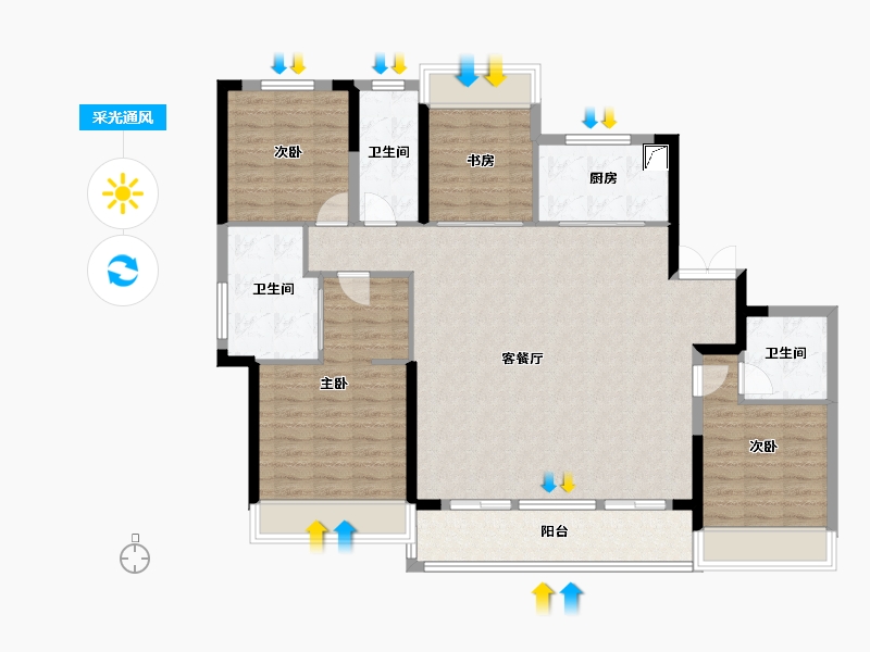 浙江省-杭州市-前湾南区-125.84-户型库-采光通风