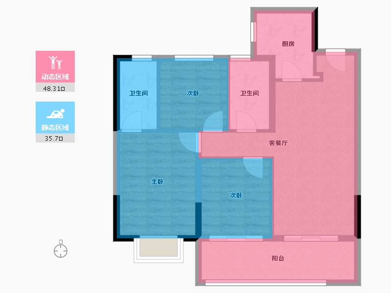 浙江省-宁波市-保利明玥春汀-75.39-户型库-动静分区