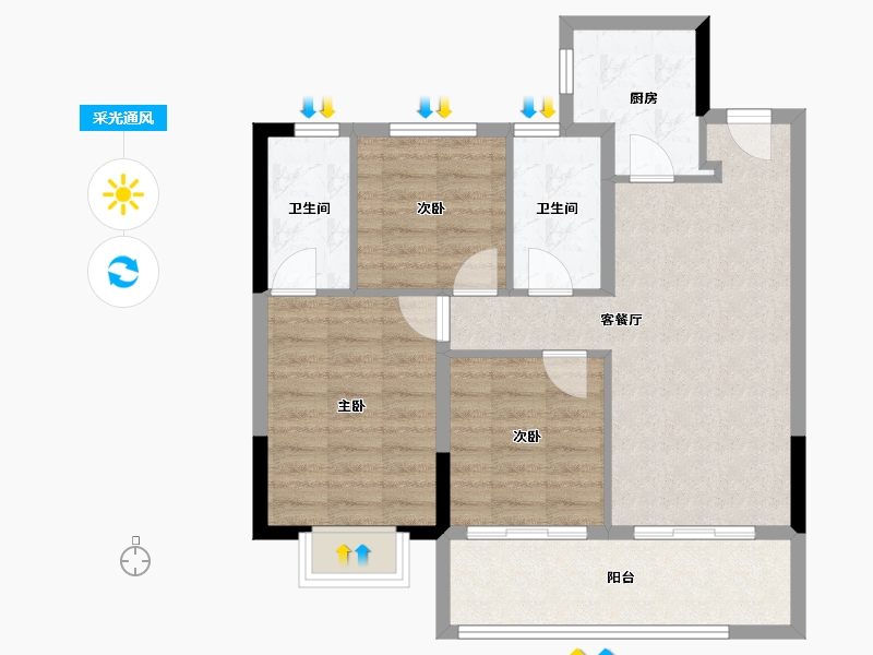 浙江省-宁波市-保利明玥春汀-75.39-户型库-采光通风