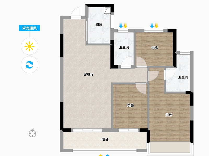 浙江省-杭州市-杭房启润学府-80.00-户型库-采光通风