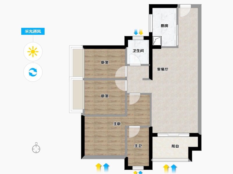 广东省-惠州市-太东万科万悦花园-70.09-户型库-采光通风