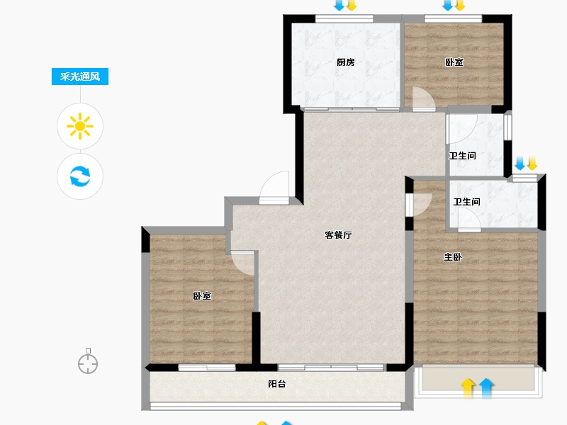 河南省-郑州市-华润置地北龙湖瑞府-103.20-户型库-采光通风