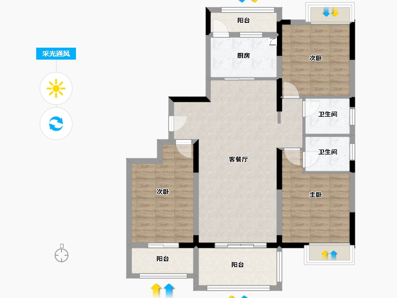 湖北省-天门市-怡湖花园-105.00-户型库-采光通风