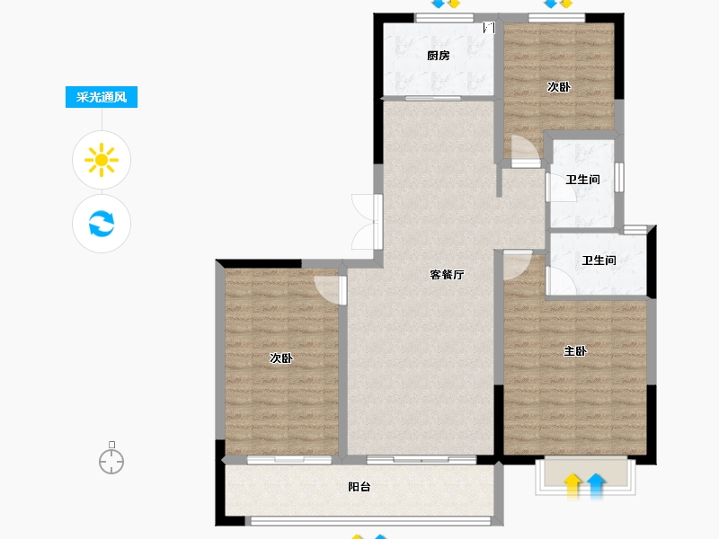 山东省-菏泽市-麟瑞花园-107.20-户型库-采光通风