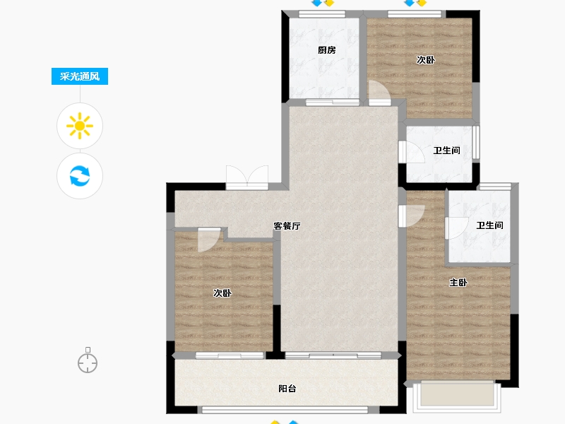 山东省-菏泽市-麟瑞花园-108.00-户型库-采光通风