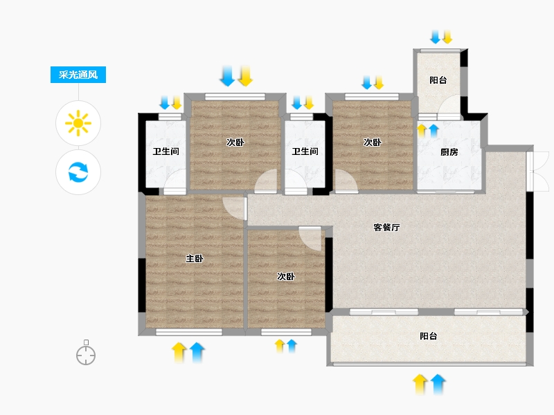 四川省-内江市-隆城誉峰-105.65-户型库-采光通风