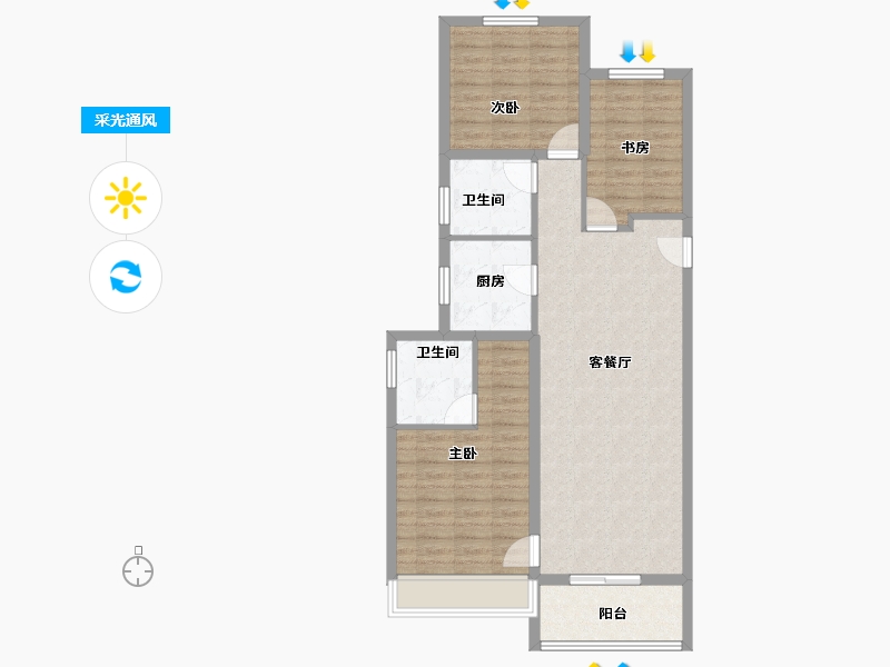 山西省-晋中市-阳光城文澜府-90.97-户型库-采光通风