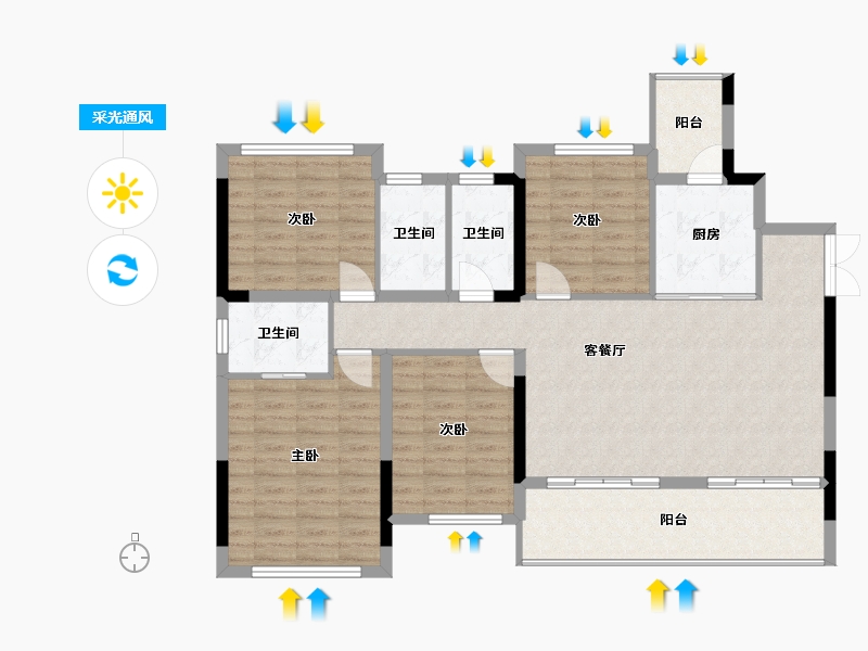 四川省-内江市-隆城誉峰-111.13-户型库-采光通风