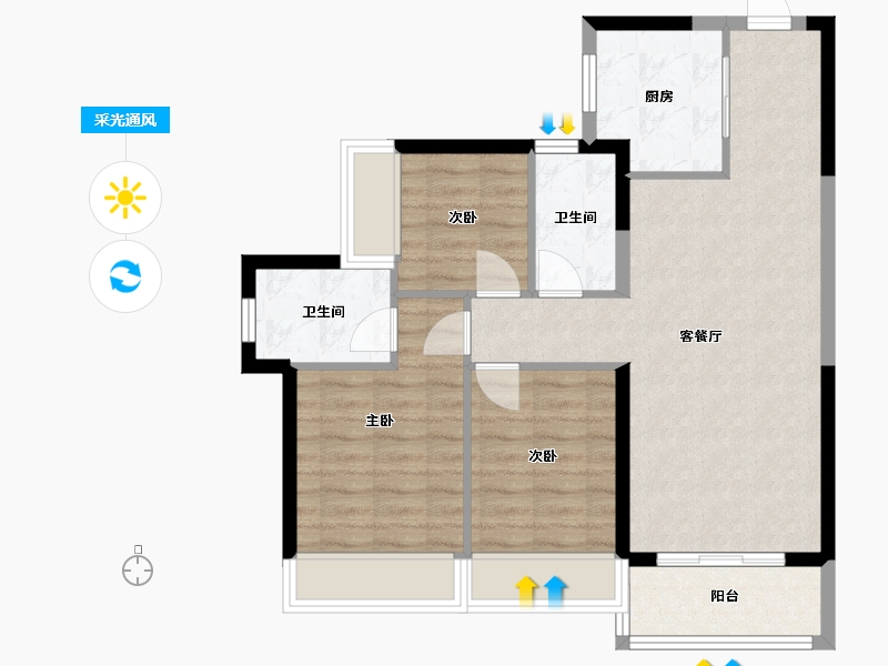 海南省-海口市-中海闻华里-76.00-户型库-采光通风