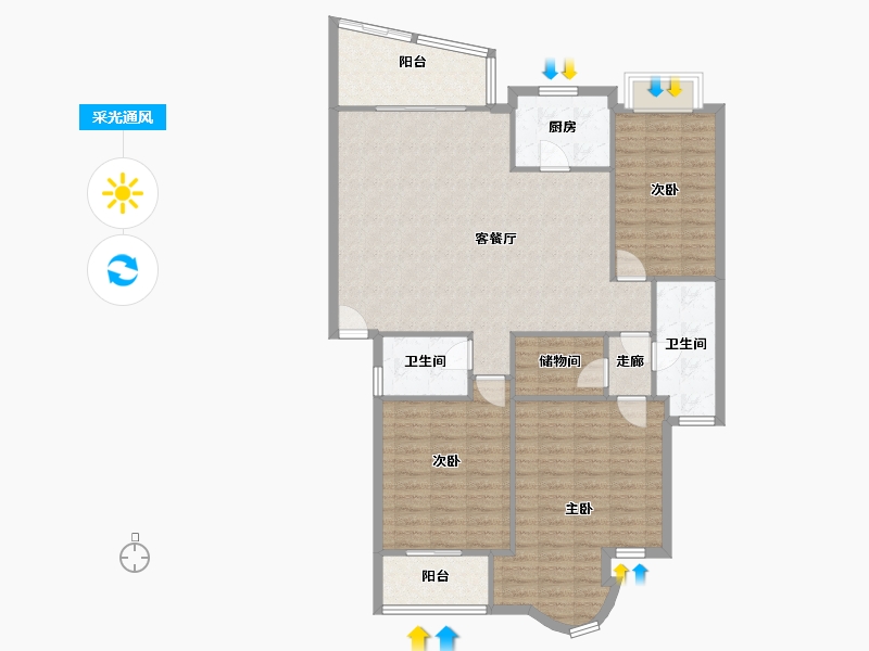 湖北省-武汉市-蔡家花园-118.00-户型库-采光通风