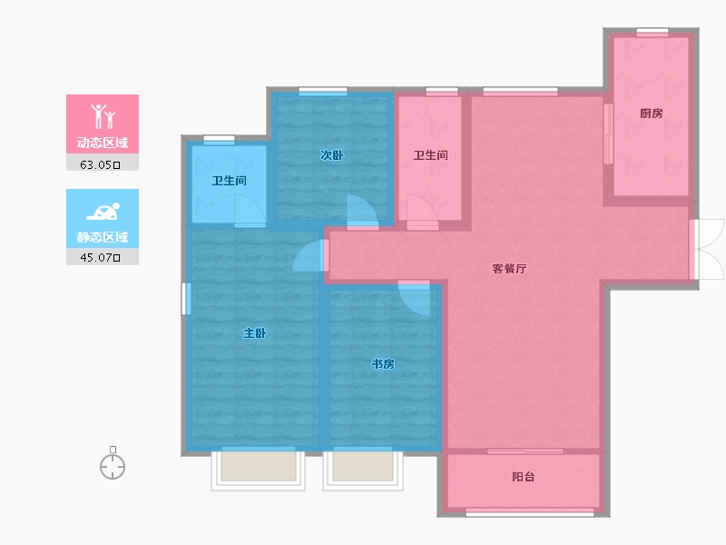 甘肃省-兰州市-银河国际-105.00-户型库-动静分区