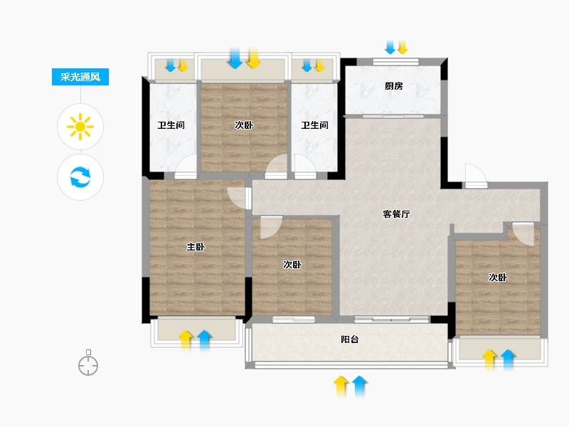 江苏省-苏州市-科技城幸福里-106.40-户型库-采光通风