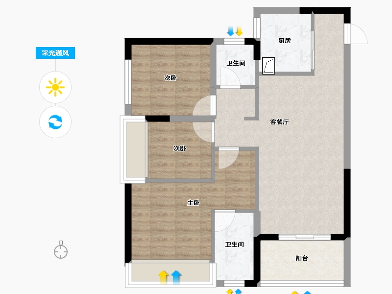 贵州省-六盘水市-新城凤凰臺-70.95-户型库-采光通风