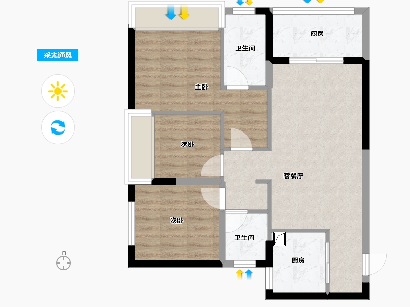 贵州省-六盘水市-新城凤凰臺-69.71-户型库-采光通风