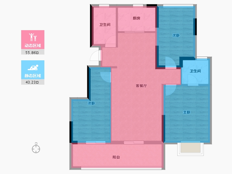 安徽省-合肥市-旭辉天阜玖江来-88.86-户型库-动静分区