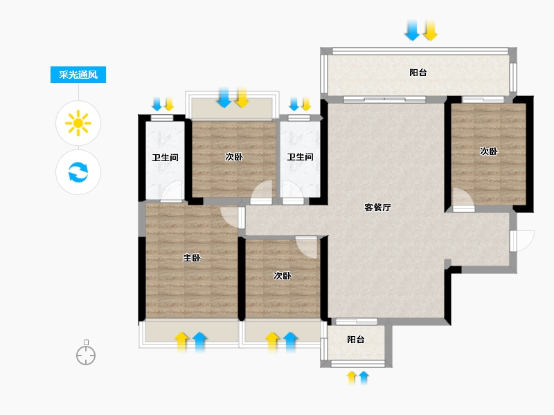 广西壮族自治区-桂林市-彰泰学府-130.00-户型库-采光通风