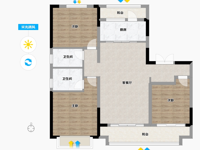 陕西省-榆林市-朗阁和韵东方-104.01-户型库-采光通风